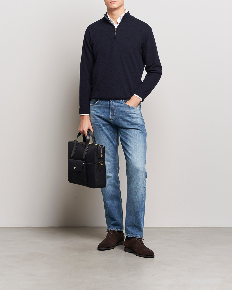 Homme | Pulls Et Tricots | Oscar Jacobson | Patton Wool/Cashmere Half Zip Navy