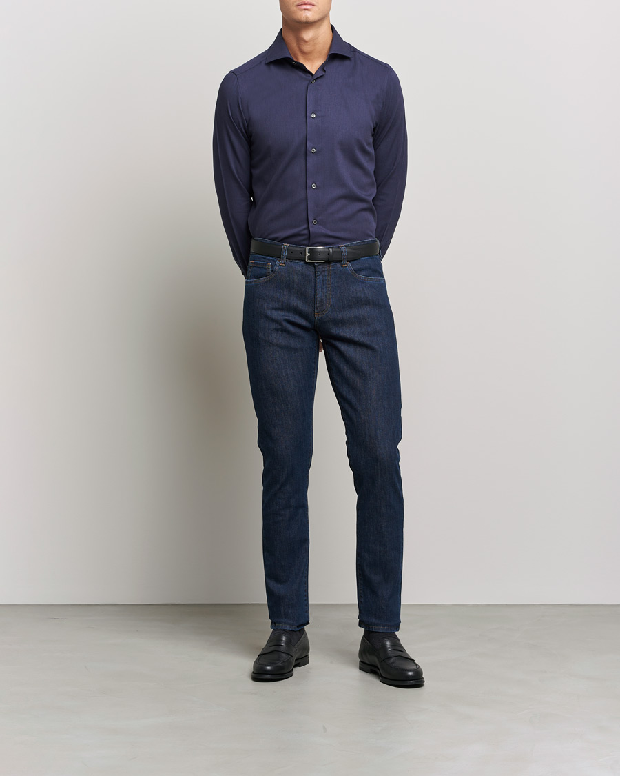 Homme | Jeans | Canali | Slim Fit Stretch Jeans Dark Blue Wash 46