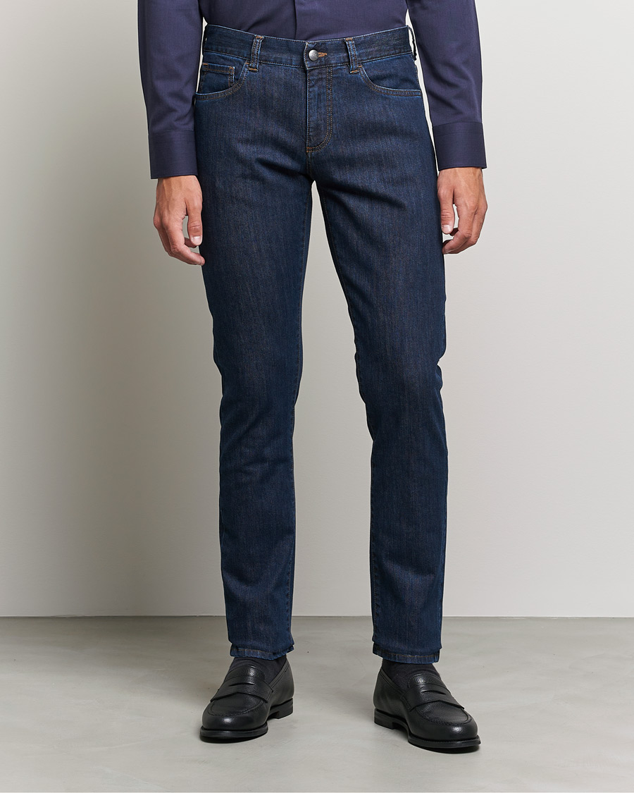 Homme | Jeans | Canali | Slim Fit Stretch Jeans Dark Blue Wash 46