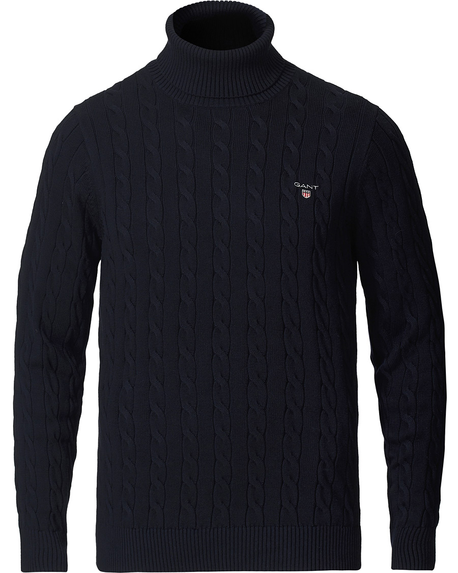 Heren | Truien | GANT | Cotton Cable Turtleneck Evening Blue
