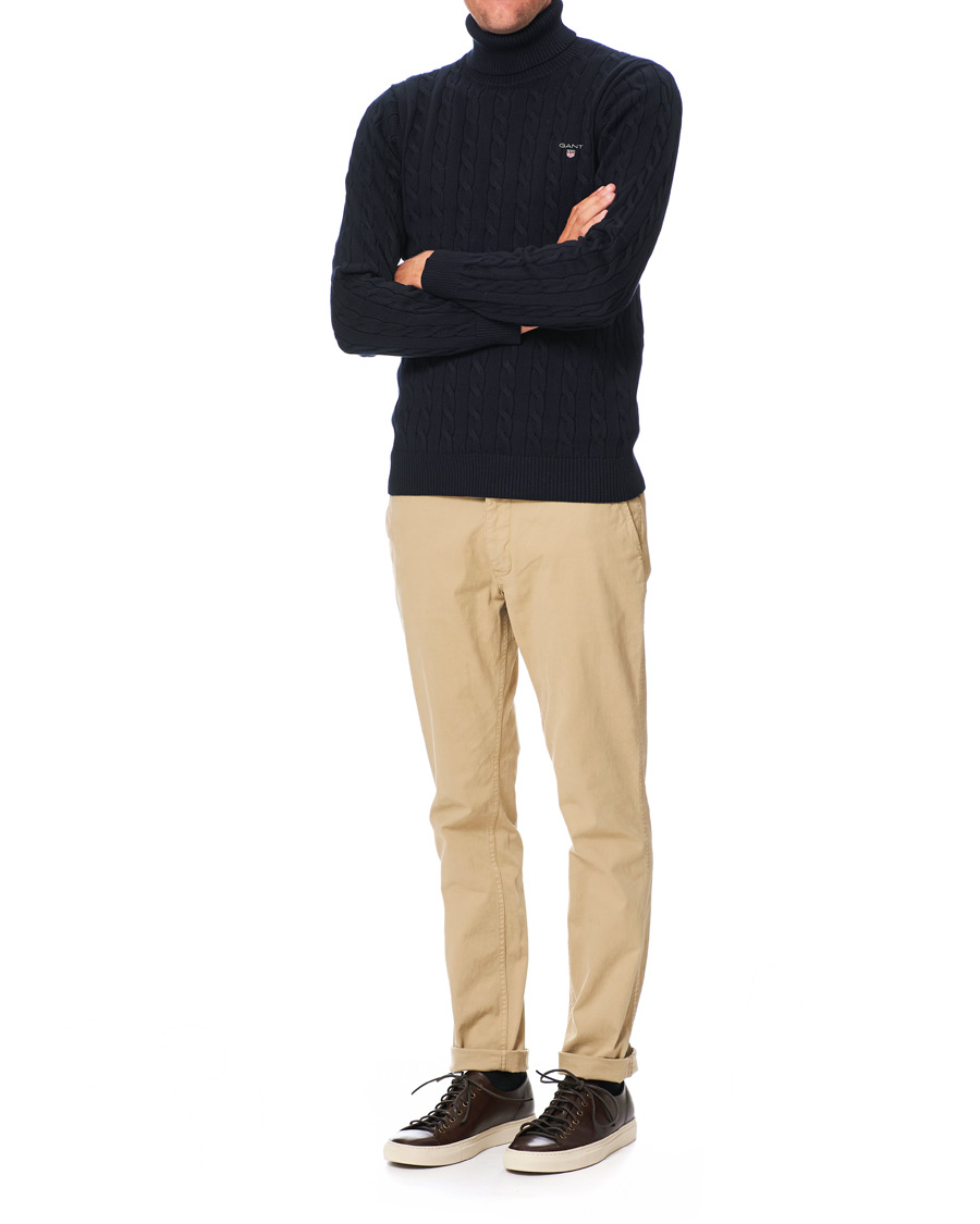 Heren | Truien | GANT | Cotton Cable Turtleneck Evening Blue