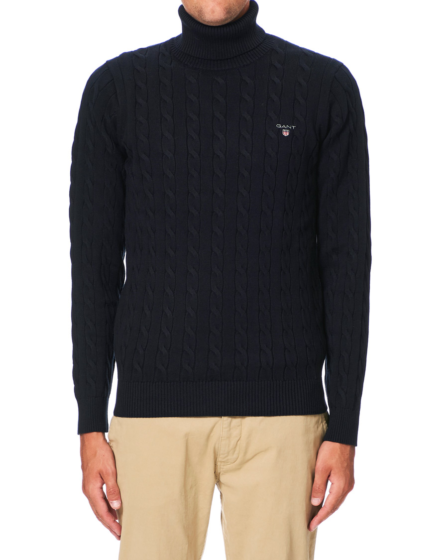 Heren | Truien | GANT | Cotton Cable Turtleneck Evening Blue