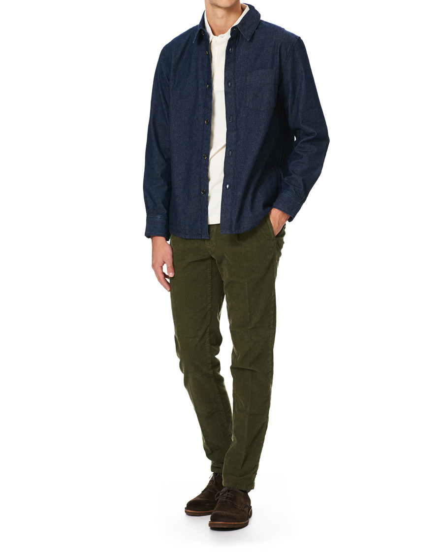 Homme | Pantalons | Incotex | Slim Fit Pleated Whalecord Pants Green