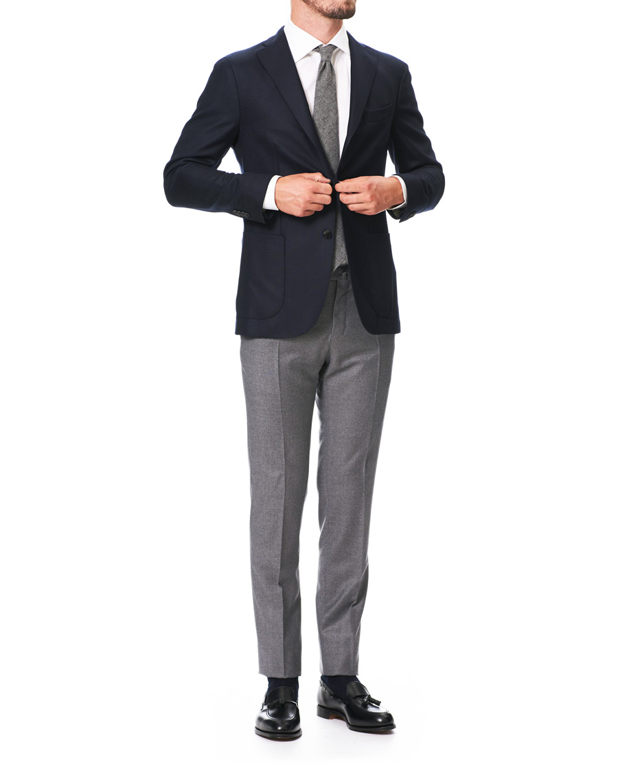 Homme | Pantalons | Incotex | Slim Fit Super 120s Flannel Trousers Grey Melange