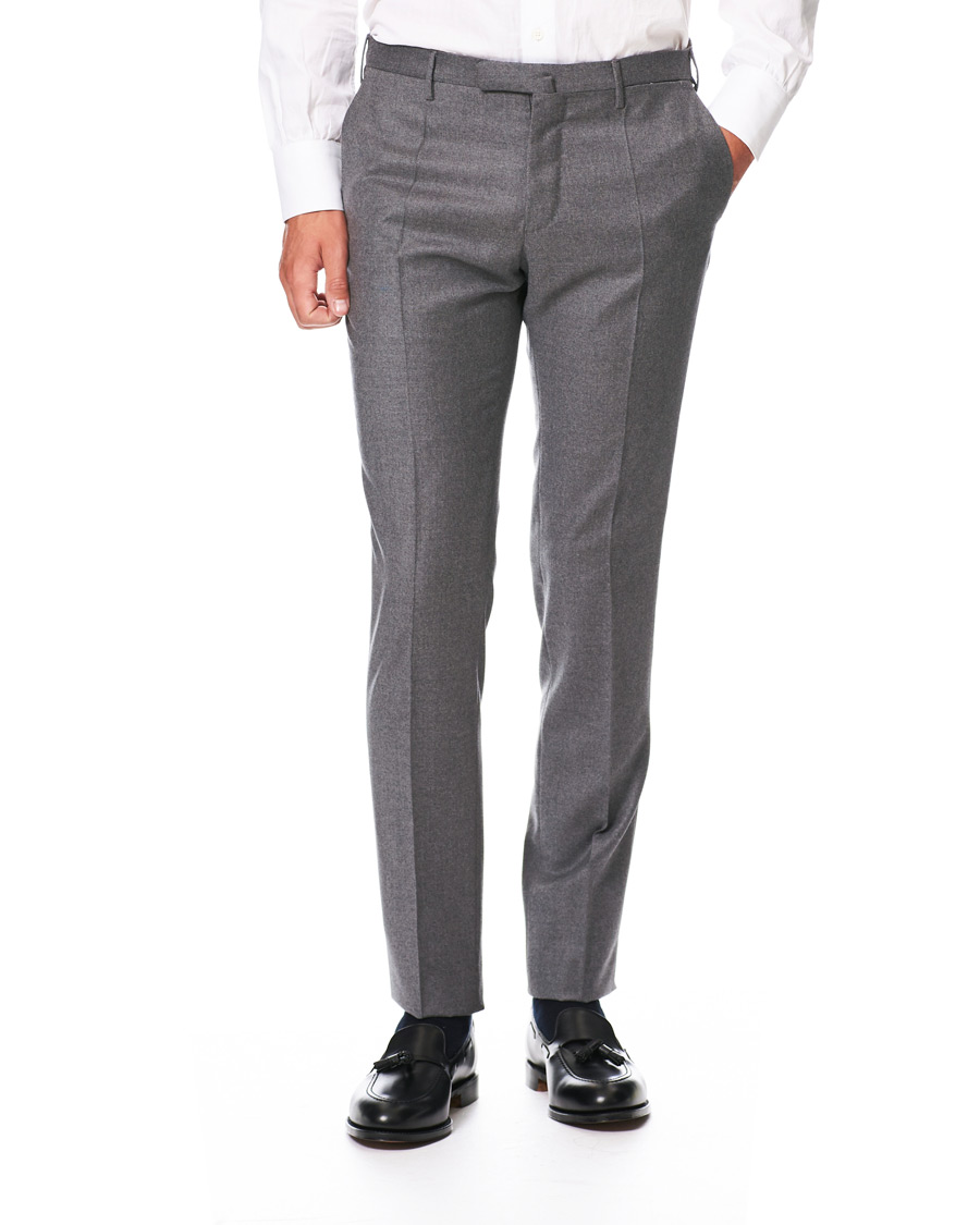 Homme | Pantalons | Incotex | Slim Fit Super 120s Flannel Trousers Grey Melange