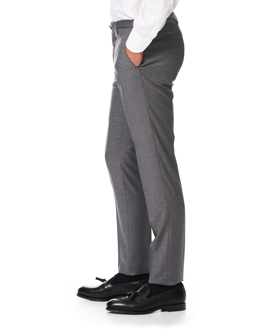 Homme | Pantalons | Incotex | Slim Fit Super 120s Flannel Trousers Grey Melange