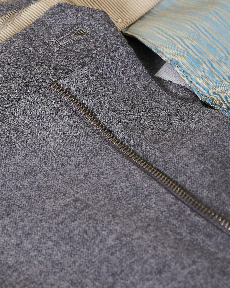 Homme | Pantalons | Incotex | Slim Fit Super 120s Flannel Trousers Grey Melange