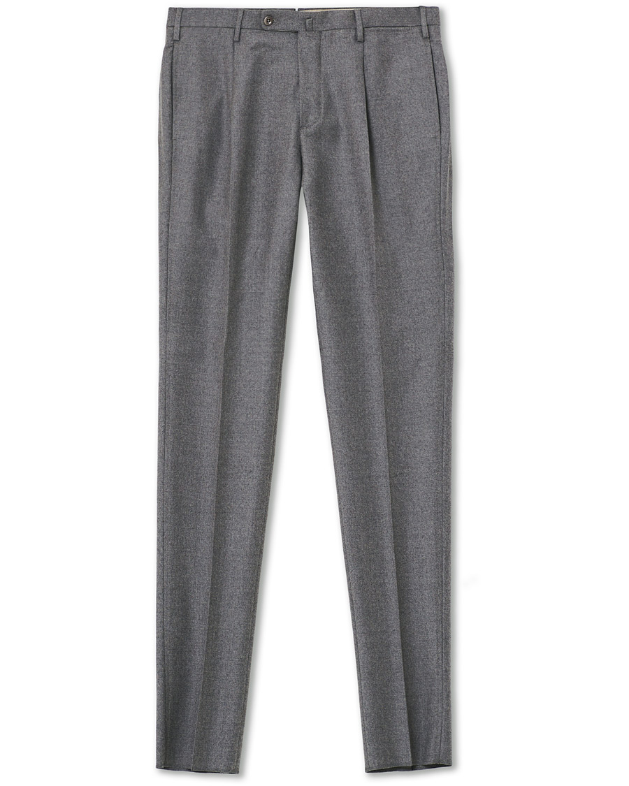 Homme | Pantalons | Incotex | Slim Fit Pleated Flannel Trousers Grey Melange