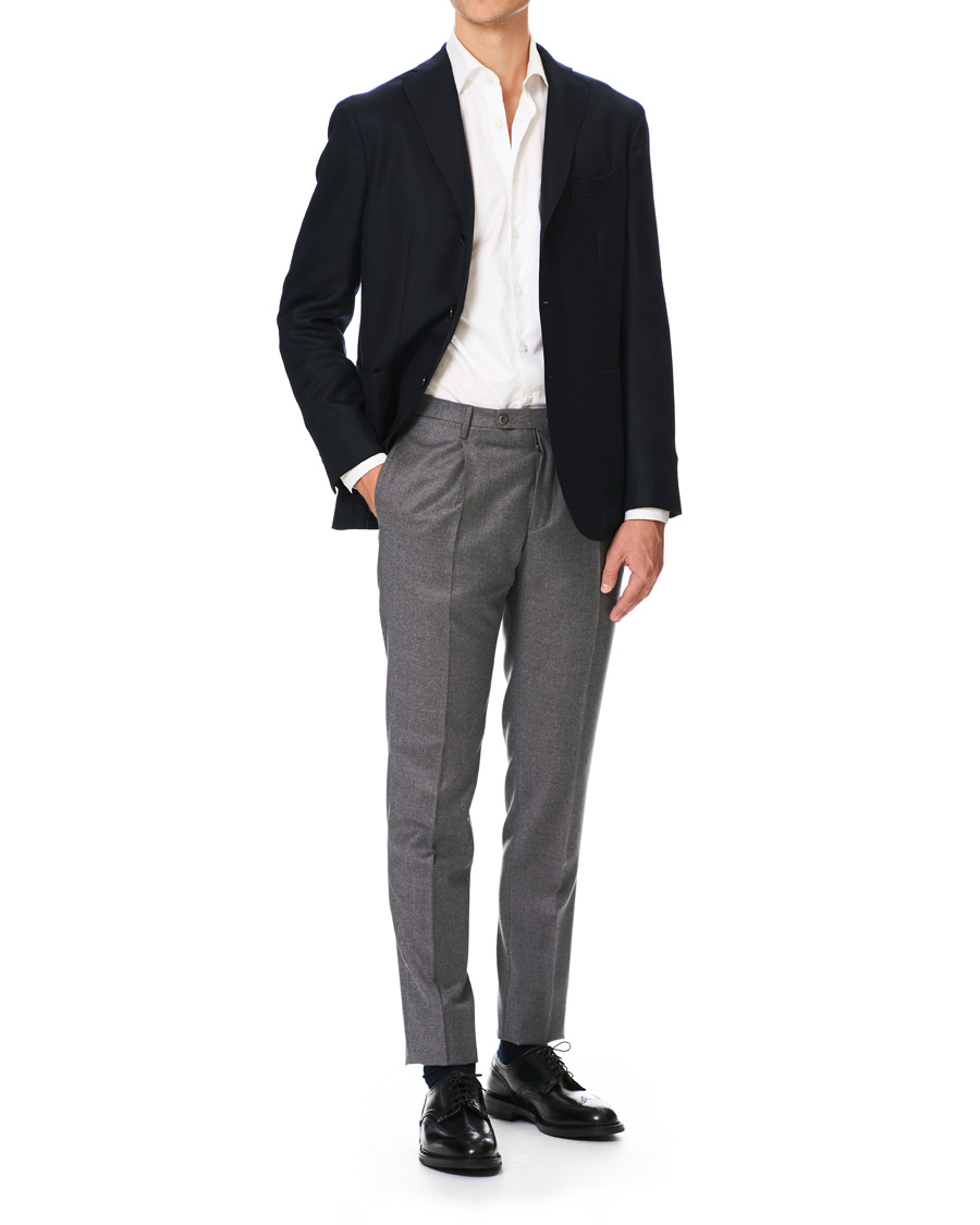 Homme | Pantalons | Incotex | Slim Fit Pleated Flannel Trousers Grey Melange