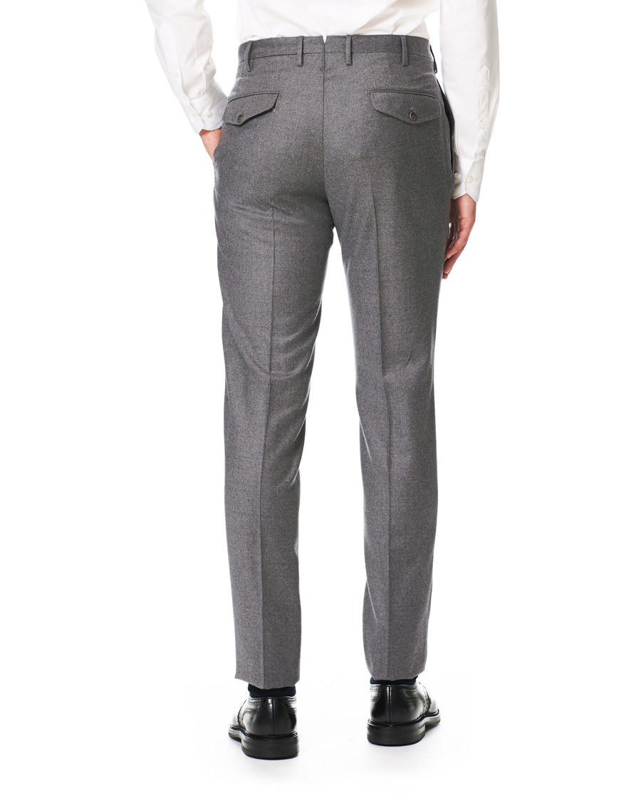 Homme | Pantalons | Incotex | Slim Fit Pleated Flannel Trousers Grey Melange