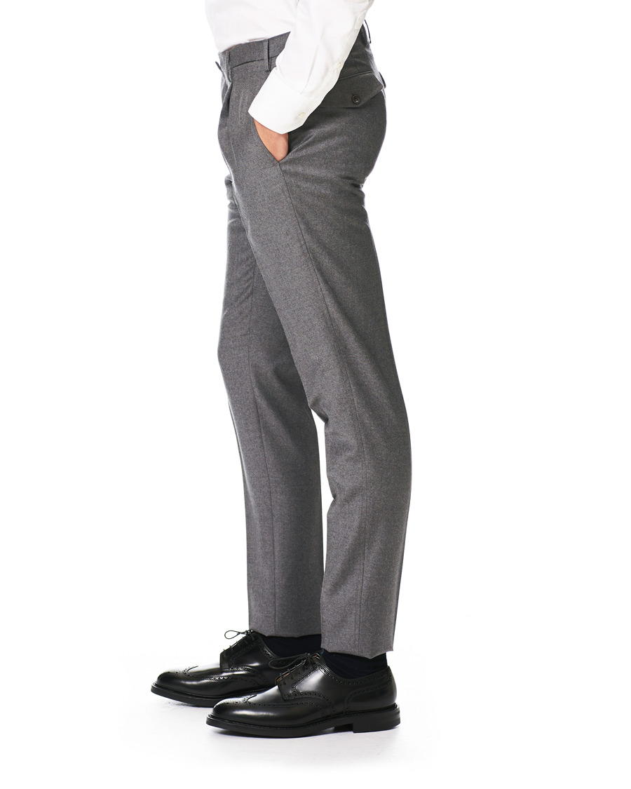 Homme | Pantalons | Incotex | Slim Fit Pleated Flannel Trousers Grey Melange