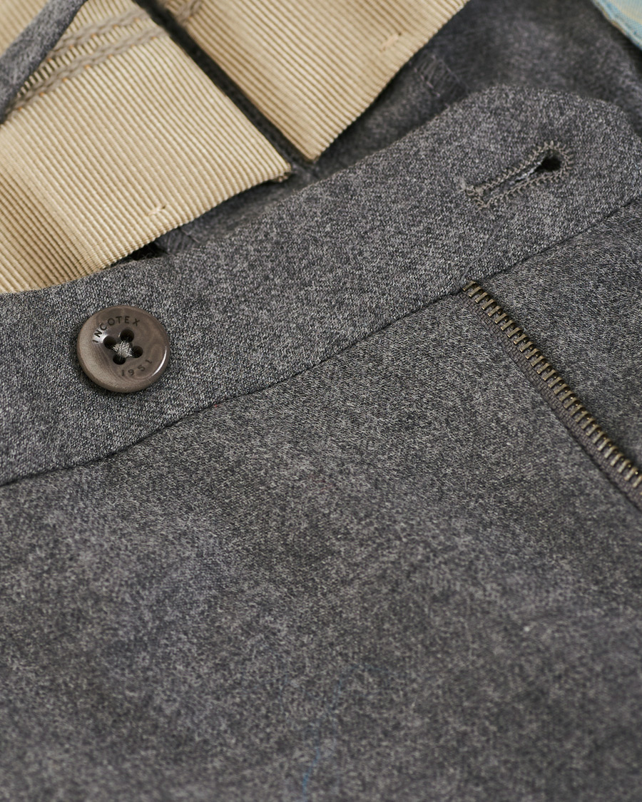Homme | Pantalons | Incotex | Slim Fit Pleated Flannel Trousers Grey Melange