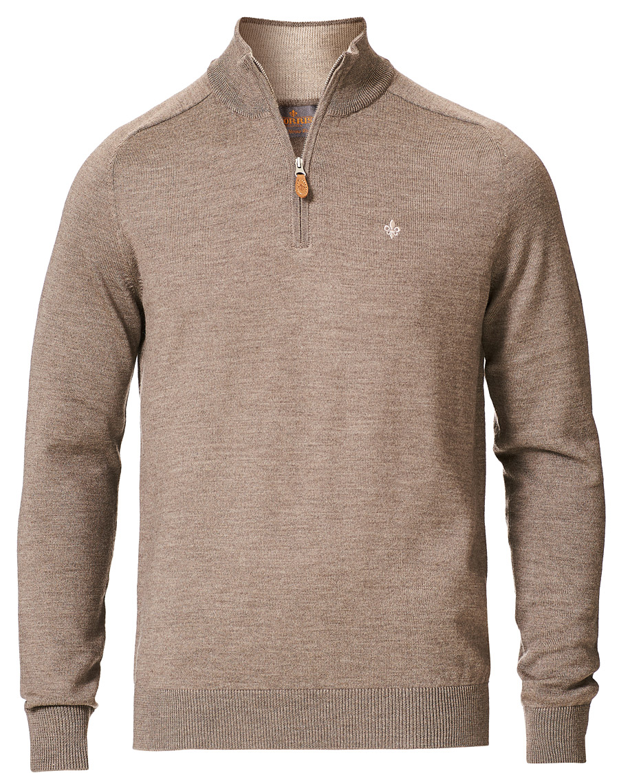 Heren | Truien | Morris | John Merino Half Zip Light Brown