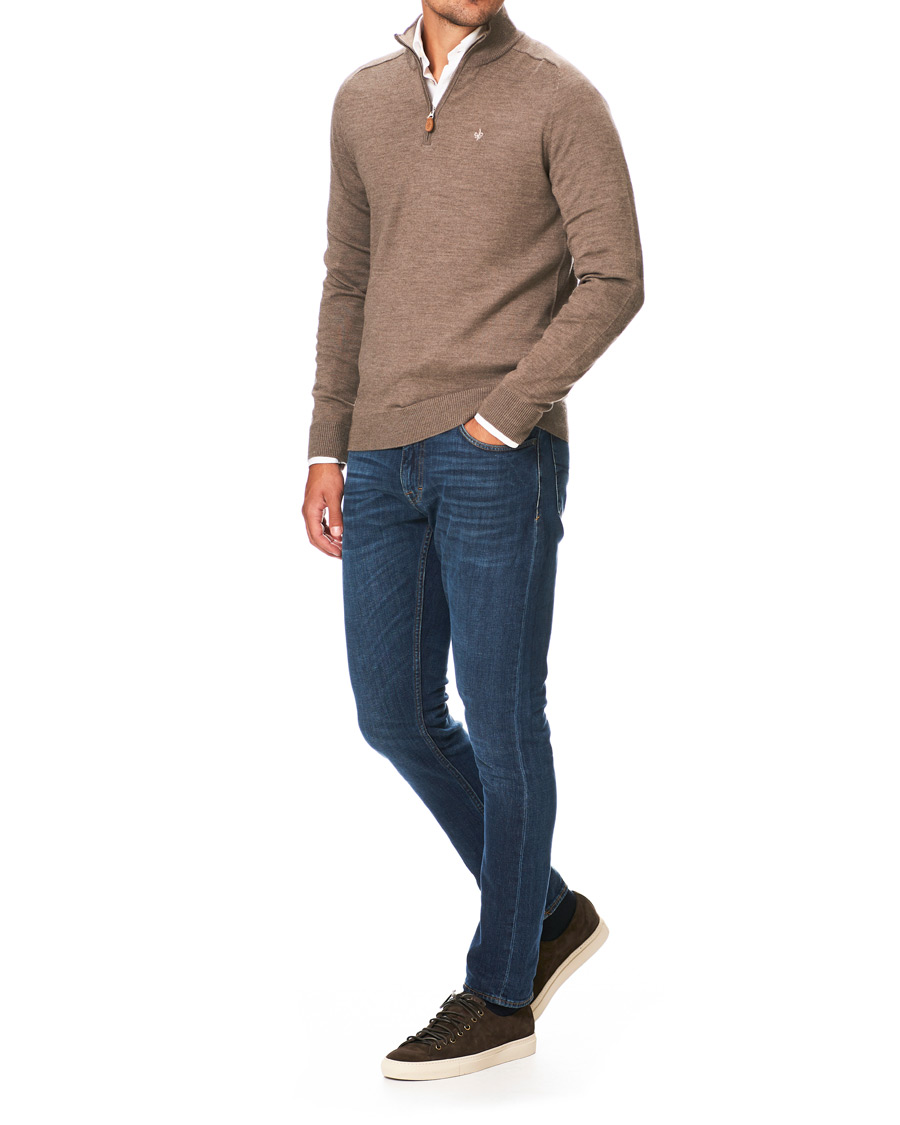 Heren | Truien | Morris | John Merino Half Zip Light Brown