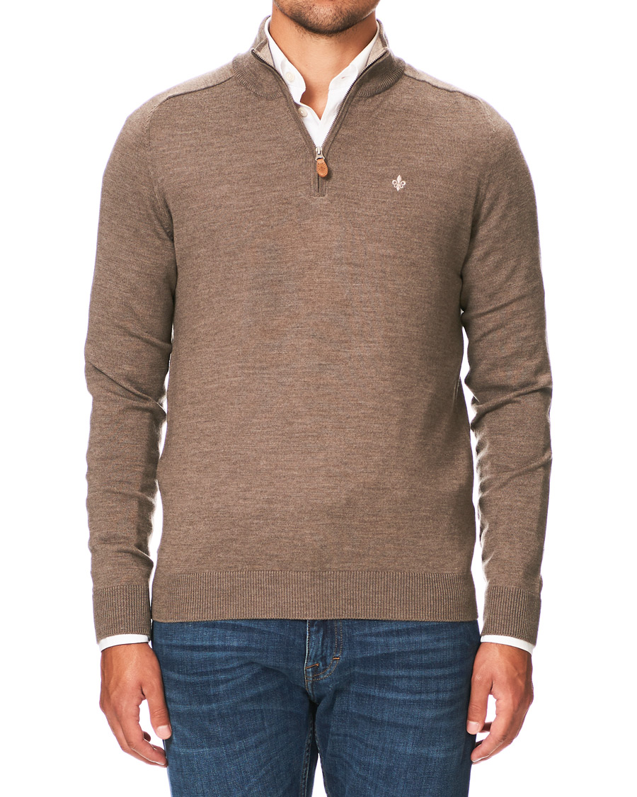 Heren | Truien | Morris | John Merino Half Zip Light Brown