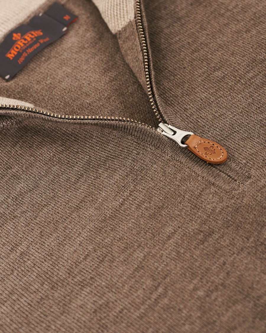 Heren | Truien | Morris | John Merino Half Zip Light Brown