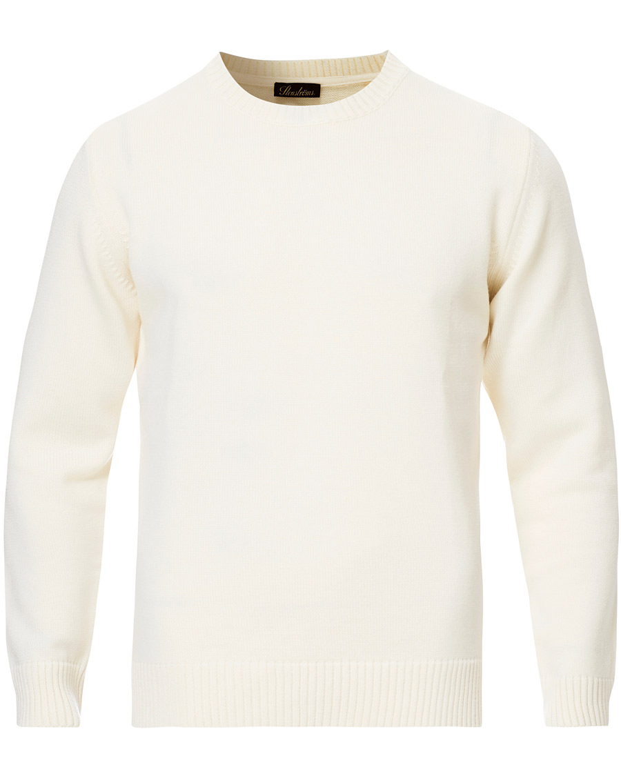 Heren | Truien | Stenströms | Heavy Knitted Merino Crew Neck Cream