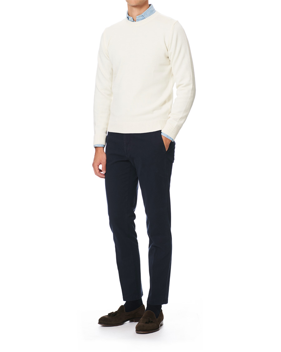 Heren | Truien | Stenströms | Heavy Knitted Merino Crew Neck Cream
