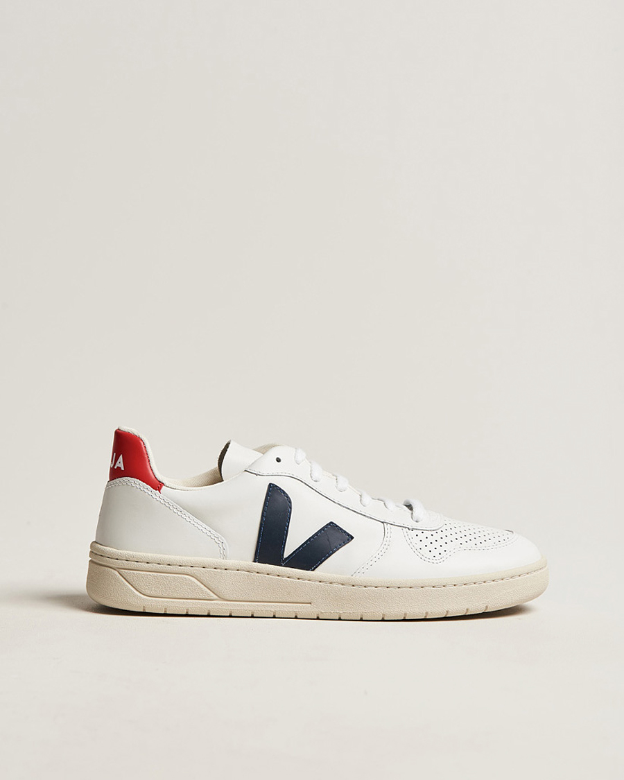 Homme | Veja V-10 Leather Sneaker White Nautico/Pekin | Veja | V-10 Leather Sneaker White Nautico/Pekin