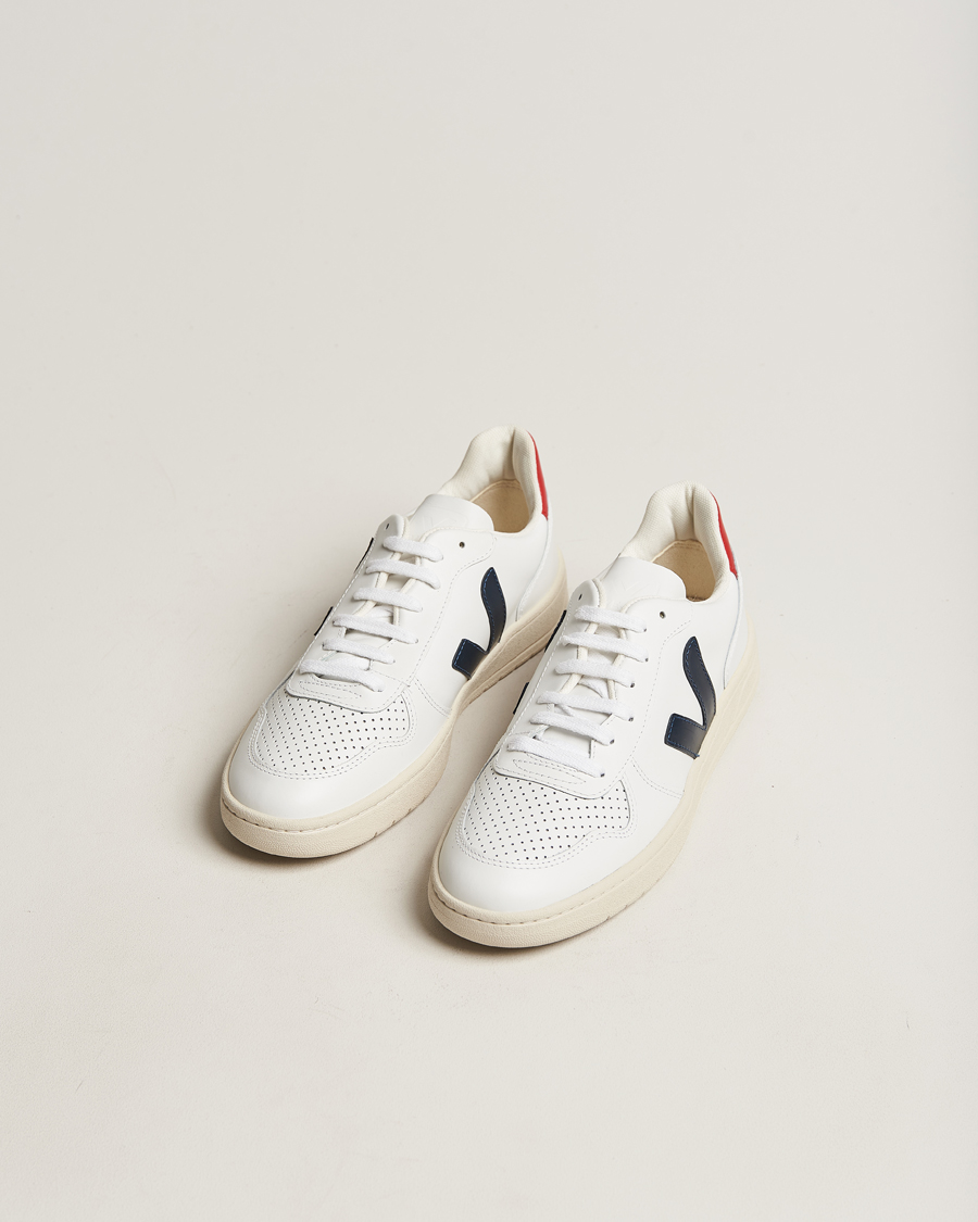 Homme | Veja V-10 Leather Sneaker White Nautico/Pekin | Veja | V-10 Leather Sneaker White Nautico/Pekin