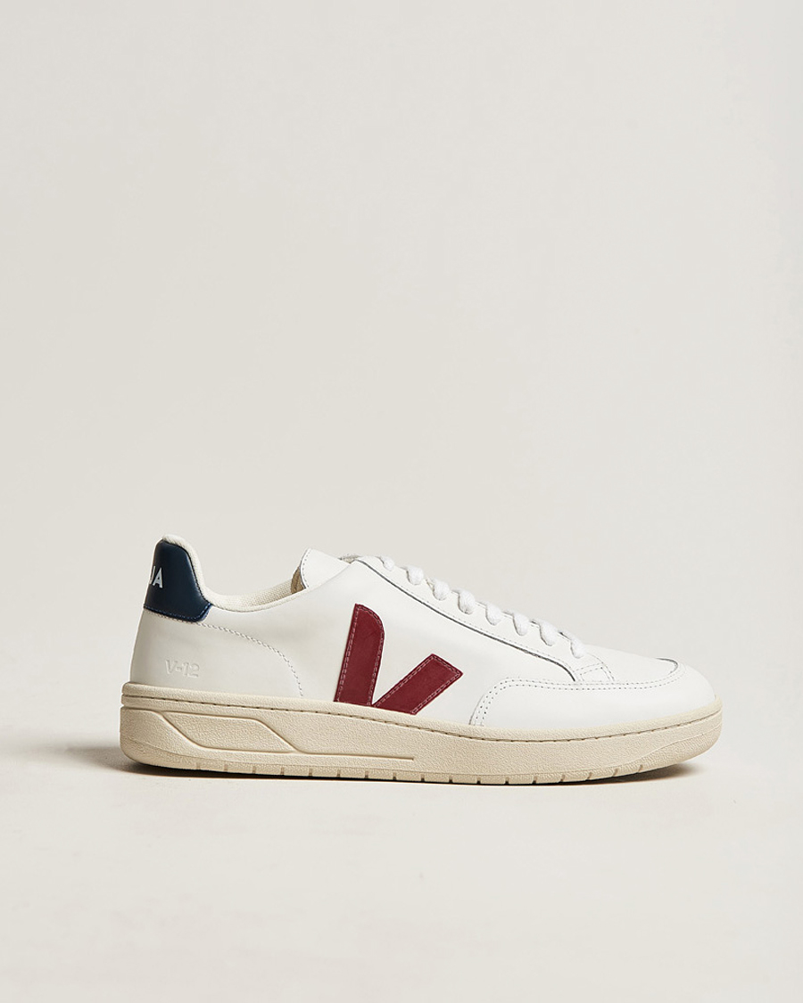 Homme | Veja V-12 Leather Sneaker White/Marsala Nautico | Veja | V-12 Leather Sneaker White/Marsala Nautico