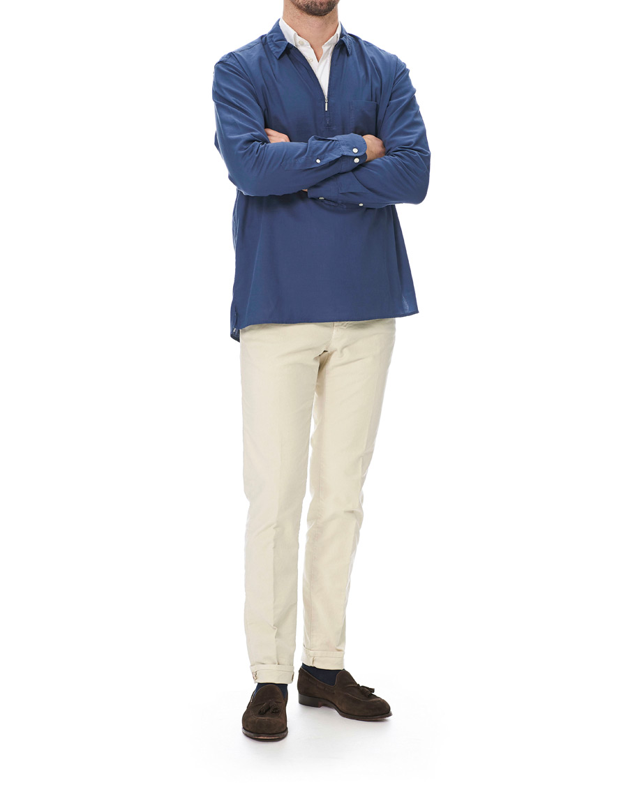 Heren | Overhemden | Eton | Slim Fit Cotton Half Zip Shirt Blue