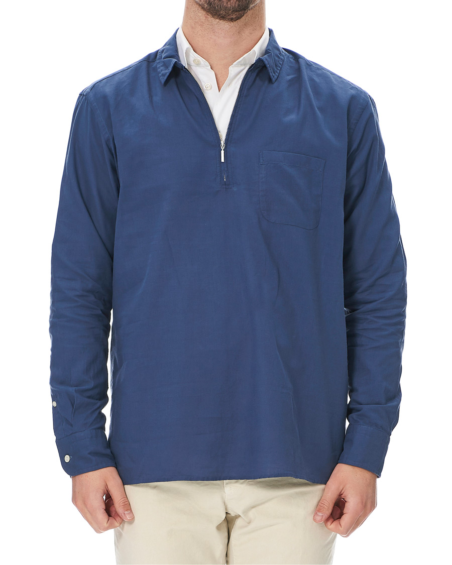 Heren | Overhemden | Eton | Slim Fit Cotton Half Zip Shirt Blue
