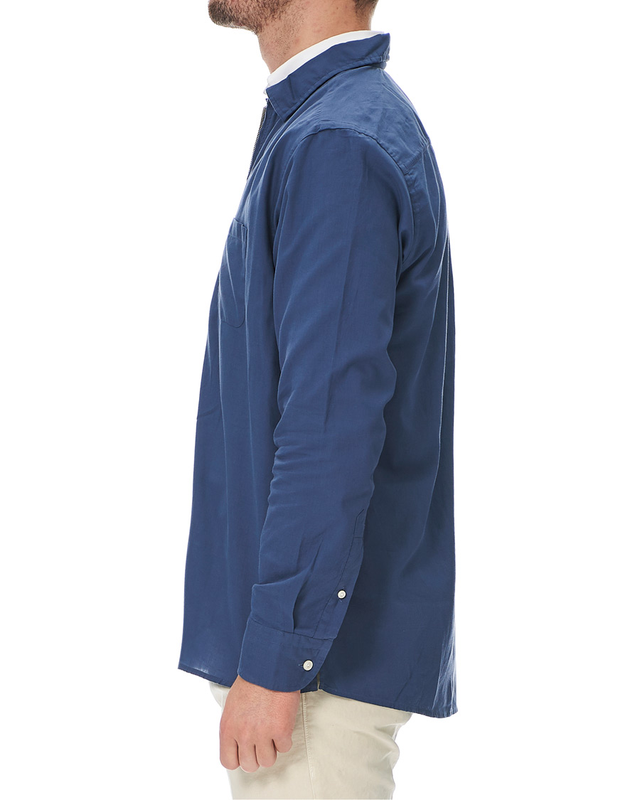 Heren | Overhemden | Eton | Slim Fit Cotton Half Zip Shirt Blue