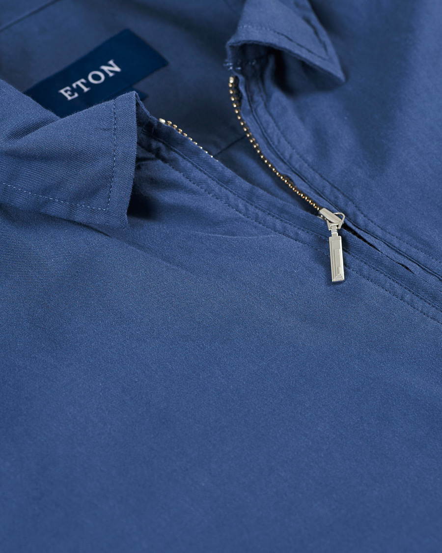 Heren | Overhemden | Eton | Slim Fit Cotton Half Zip Shirt Blue