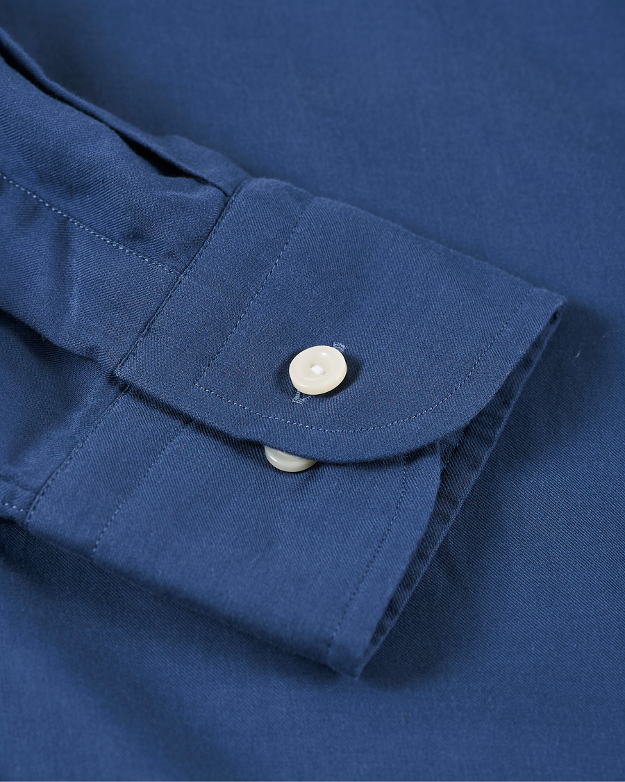 Heren | Overhemden | Eton | Slim Fit Cotton Half Zip Shirt Blue
