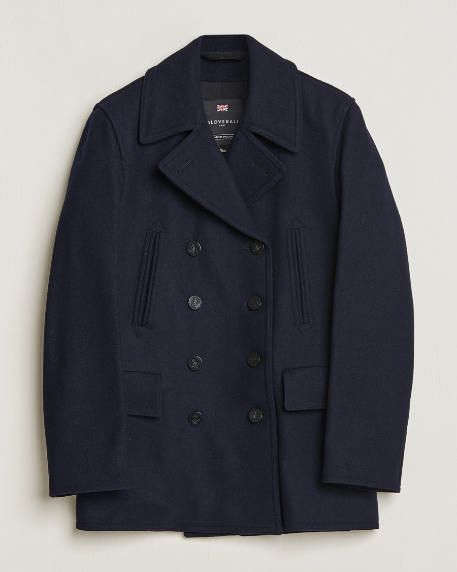 Heren | Jassen | Gloverall | Churchill Reefer Peacoat Navy