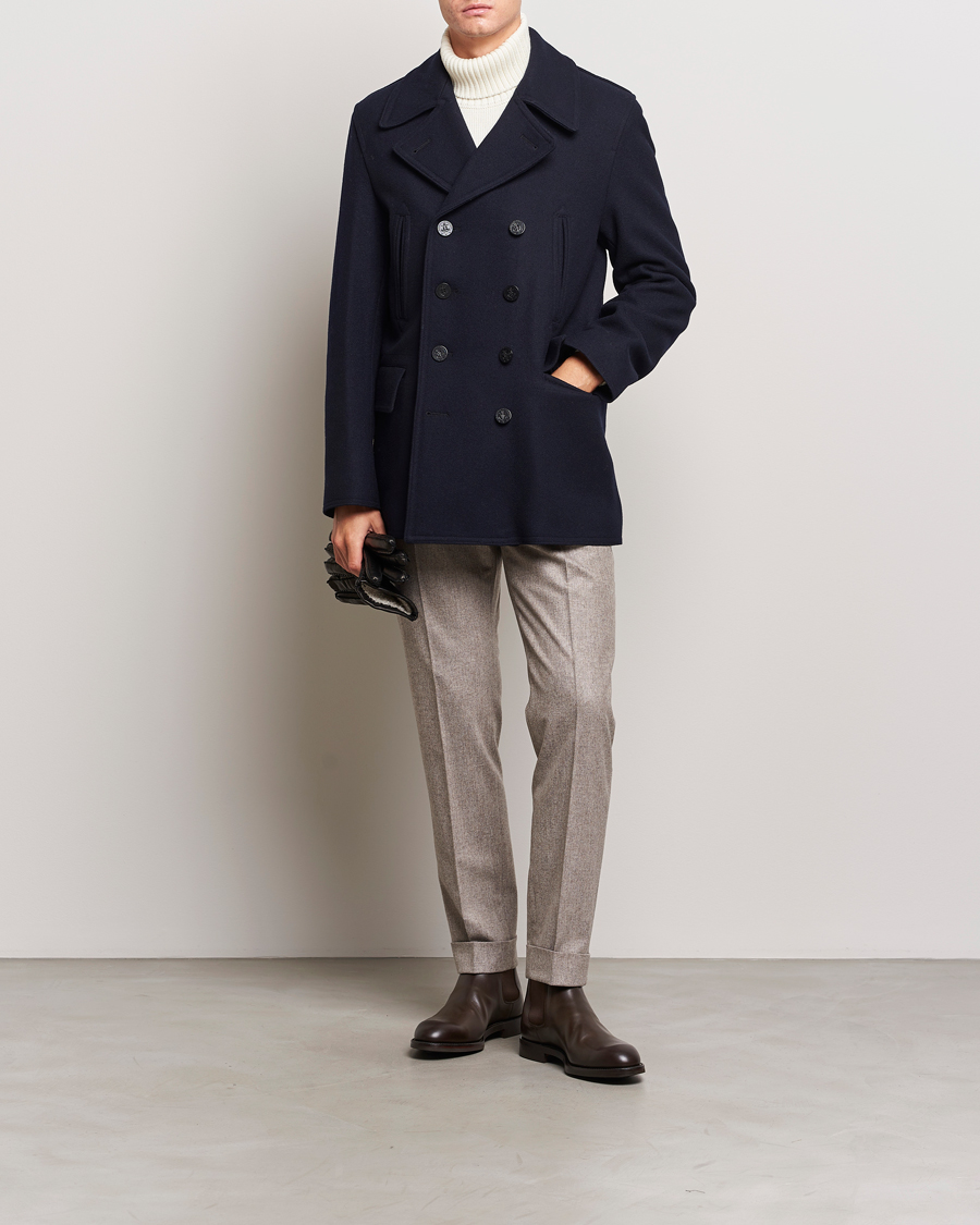 Heren | Jassen | Gloverall | Churchill Reefer Peacoat Navy