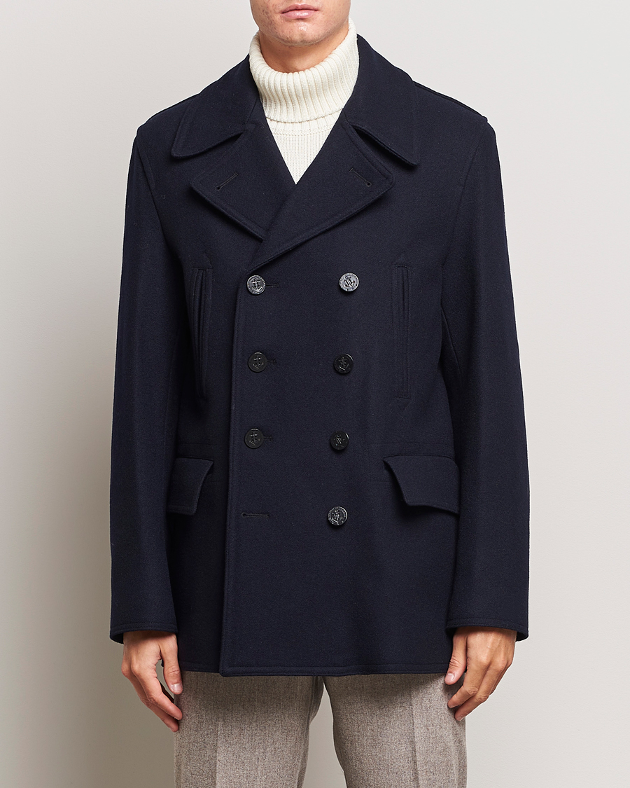 Heren | Jassen | Gloverall | Churchill Reefer Peacoat Navy