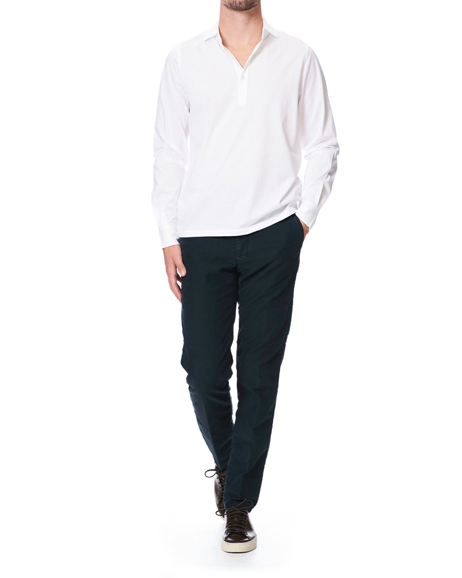 Homme | Chemises | Stenströms | Cotton Popover Poloshirt White