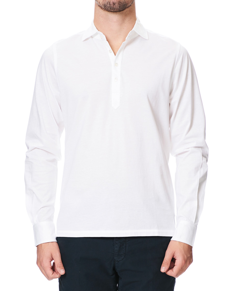 Homme | Chemises | Stenströms | Cotton Popover Poloshirt White