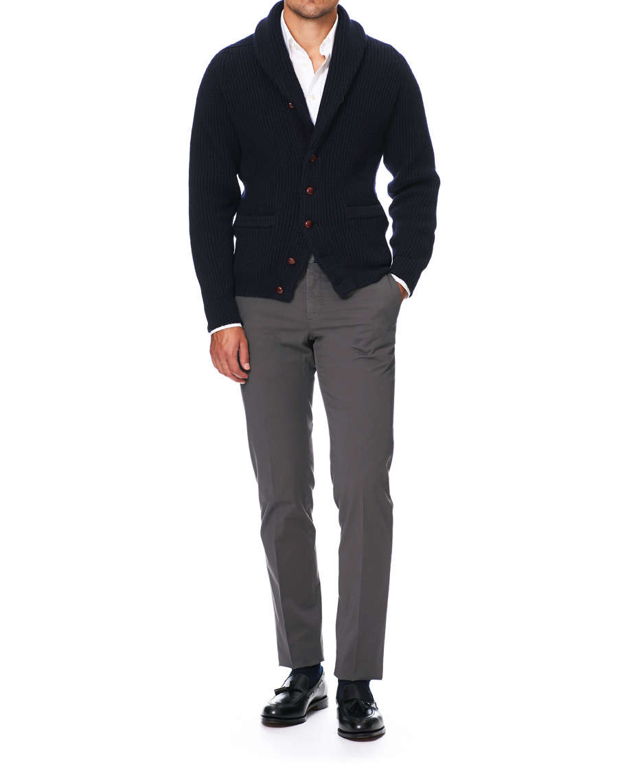 Heren | Truien | Drake's | Shawl Collar Rib Cardigan Navy
