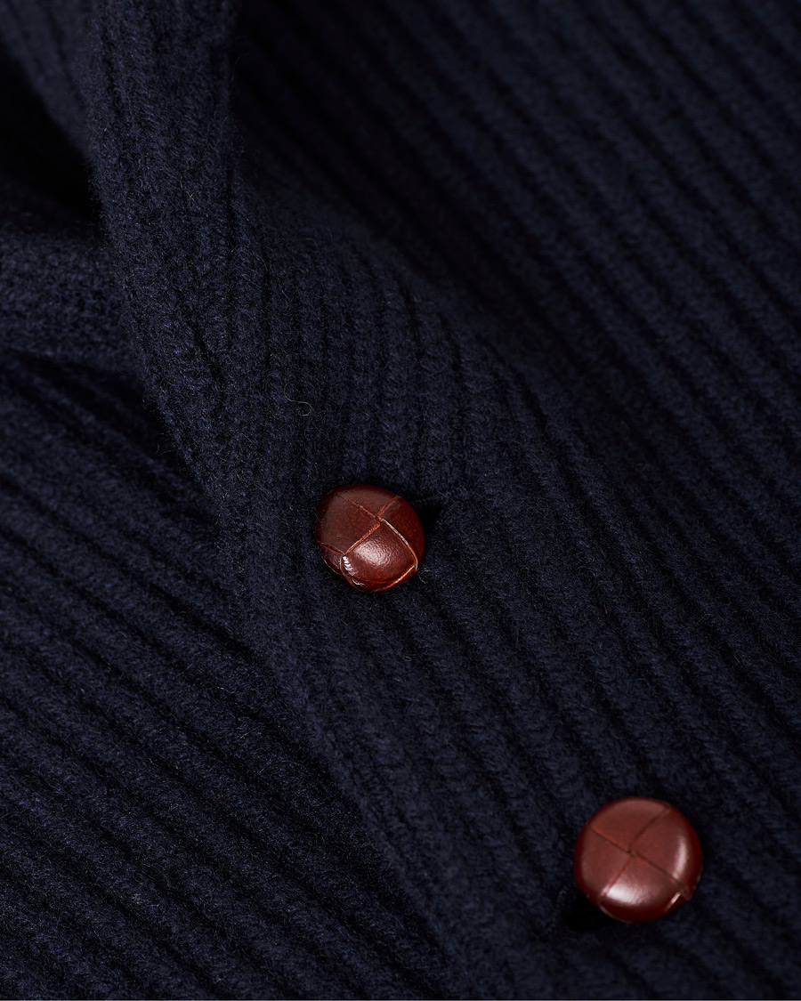 Heren | Truien | Drake's | Shawl Collar Rib Cardigan Navy