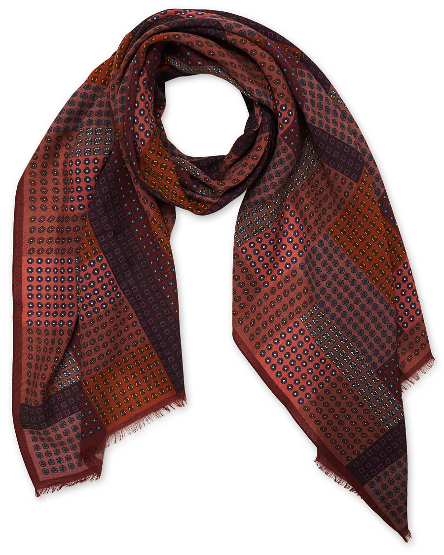 Homme | Drake's Wool Printed Patchwork Scarf Burgundy | Drake's | Wool Printed Patchwork Scarf Burgundy