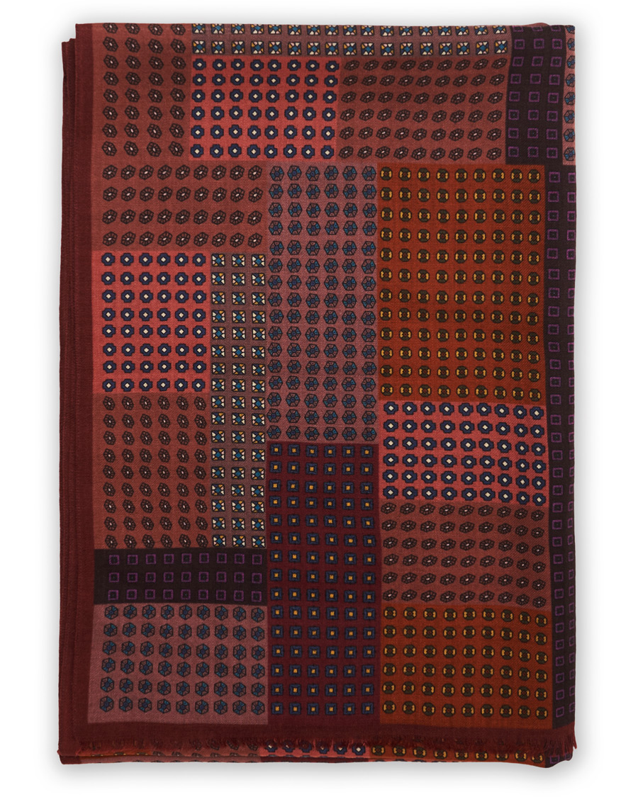 Homme | Drake's Wool Printed Patchwork Scarf Burgundy | Drake's | Wool Printed Patchwork Scarf Burgundy