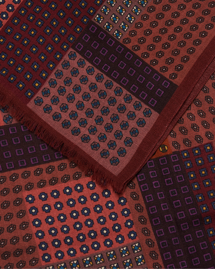 Homme | Drake's Wool Printed Patchwork Scarf Burgundy | Drake's | Wool Printed Patchwork Scarf Burgundy
