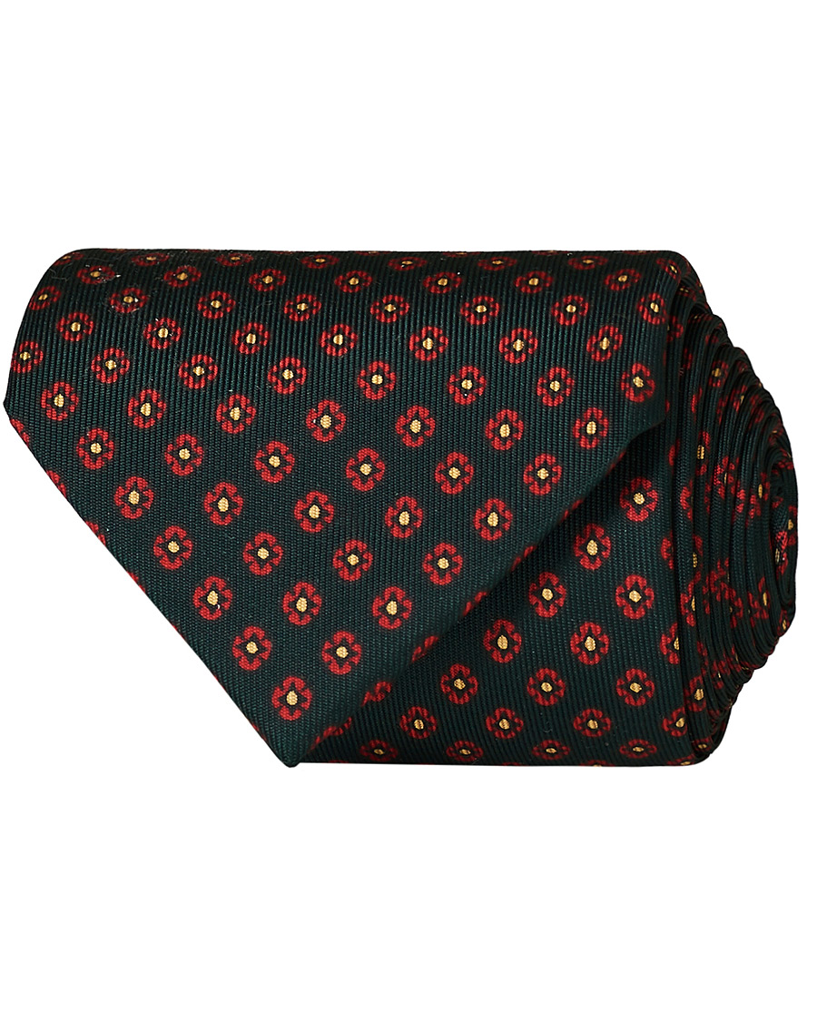 Homme | Drake's Printed Silk Flower 8 cm Tie Green | Drake's | Printed Silk Flower 8 cm Tie Green