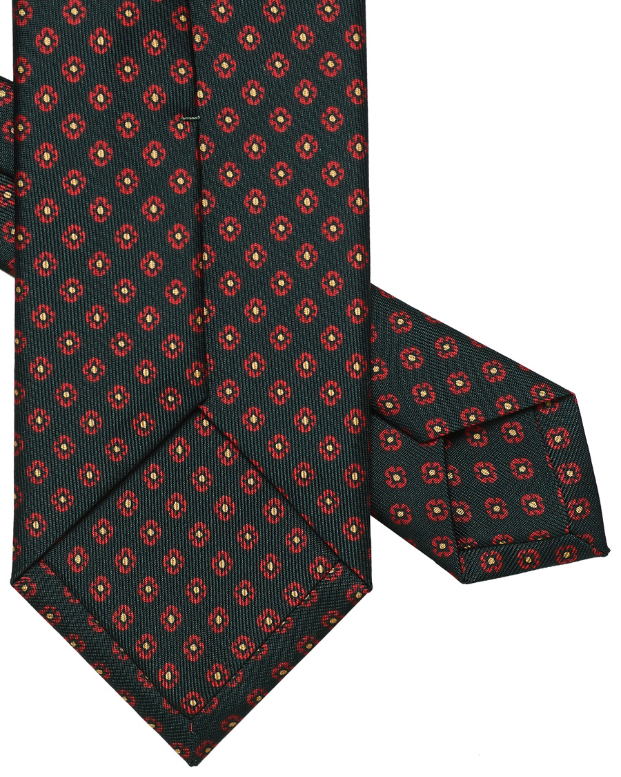 Homme | Drake's Printed Silk Flower 8 cm Tie Green | Drake's | Printed Silk Flower 8 cm Tie Green