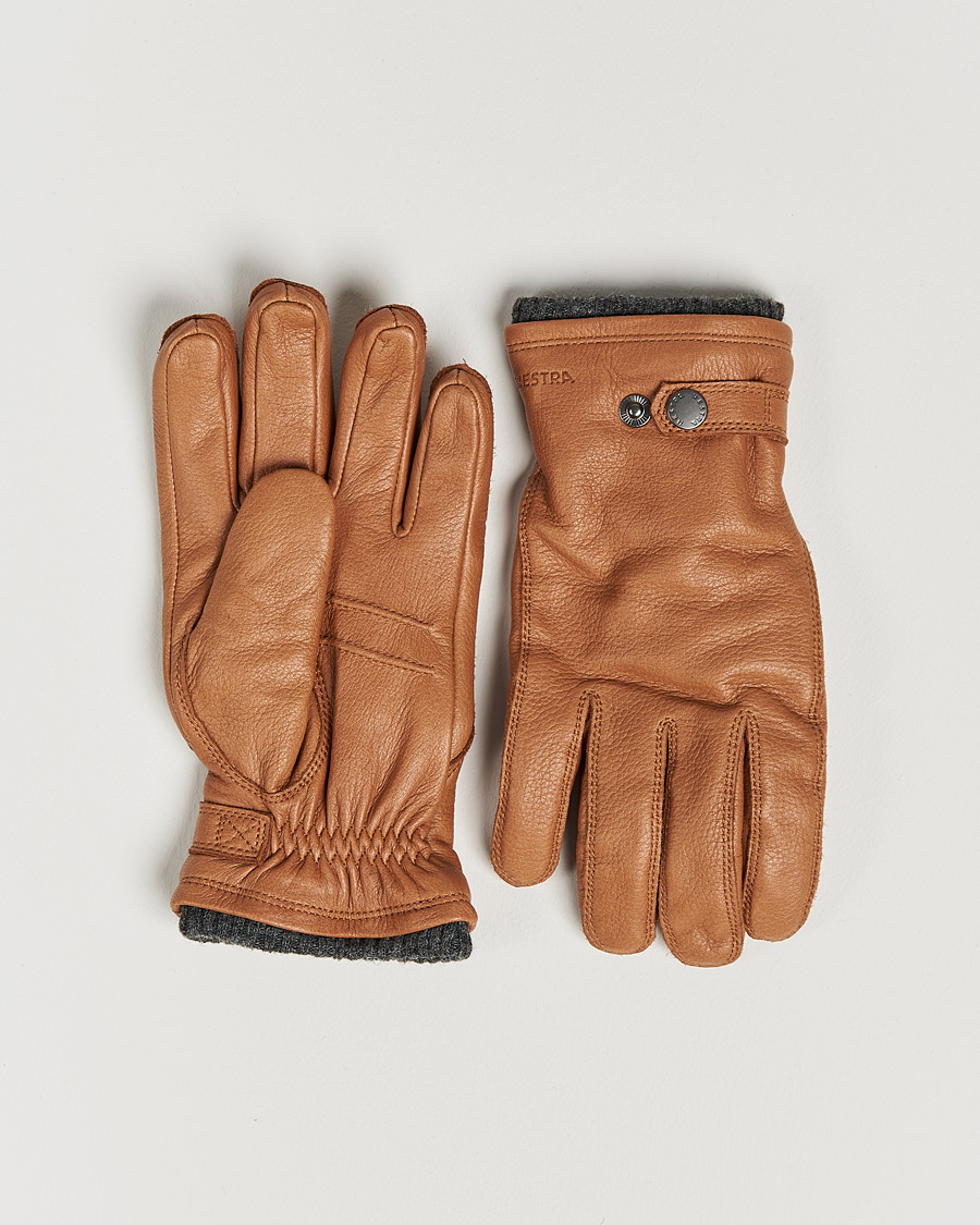 Homme | Gants | Hestra | Utsjö Fleece Lined Buckle Elkskin Glove Cognac