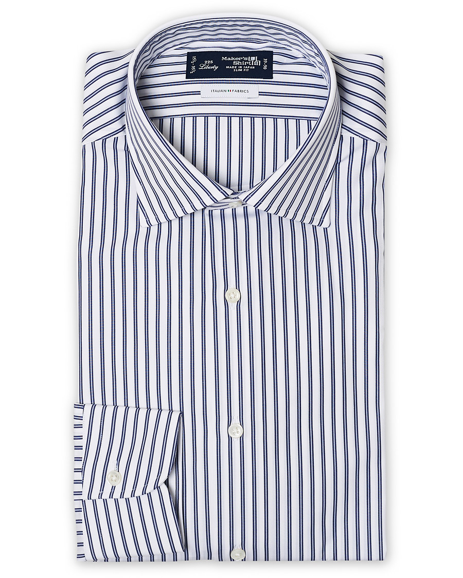 Homme | Chemises | Kamakura Shirts | Slim Fit Broadcloth Striped Shirt White/Blue