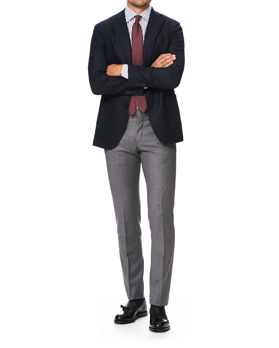 Homme | Chemises | Kamakura Shirts | Slim Fit Broadcloth Striped Shirt White/Blue