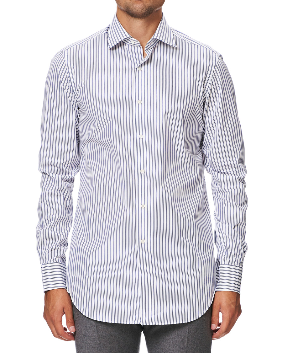 Homme | Chemises | Kamakura Shirts | Slim Fit Broadcloth Striped Shirt White/Blue