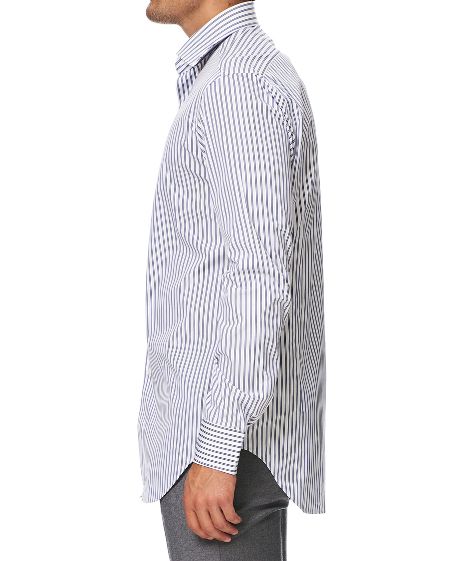 Homme | Chemises | Kamakura Shirts | Slim Fit Broadcloth Striped Shirt White/Blue