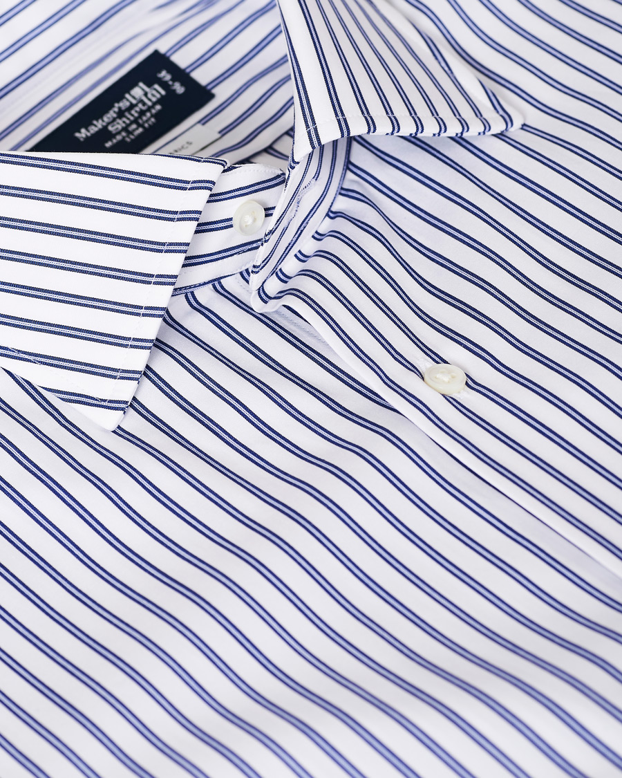 Homme | Chemises | Kamakura Shirts | Slim Fit Broadcloth Striped Shirt White/Blue