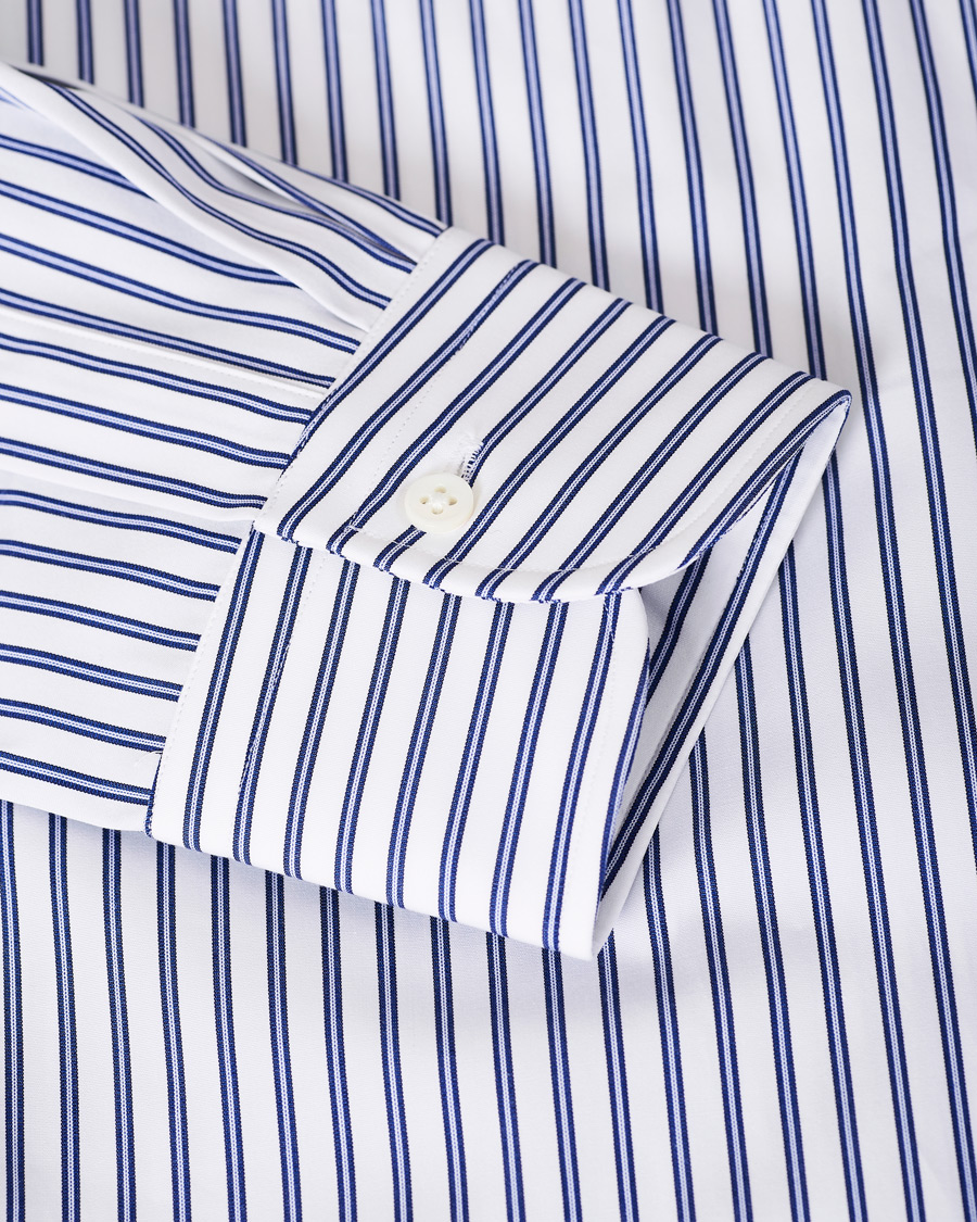 Homme | Chemises | Kamakura Shirts | Slim Fit Broadcloth Striped Shirt White/Blue
