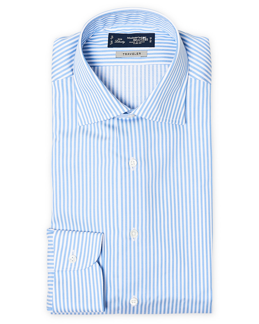 Homme | Chemises | Kamakura Shirts | Slim Fit Striped Travel Shirt Blue/White